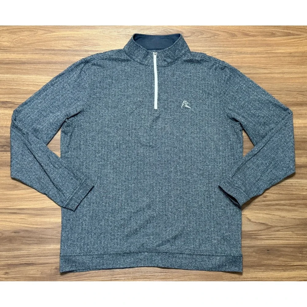 Rhoback Mens 1/4 Quarter Zip Pullover Grey Herringbone Performance Pullover Sz L